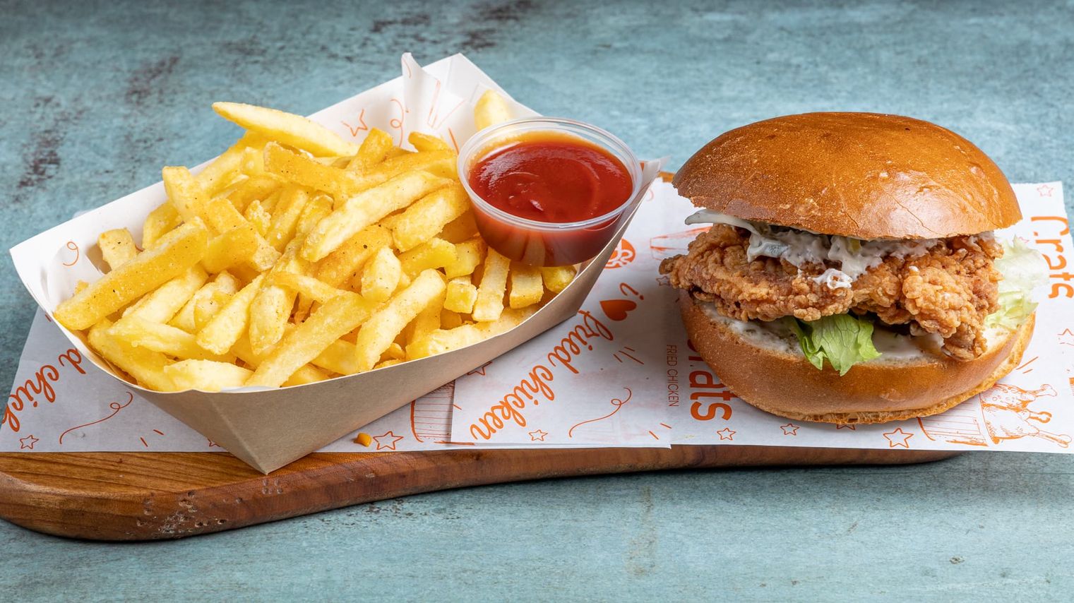 Burger with fries - Crats Mexican