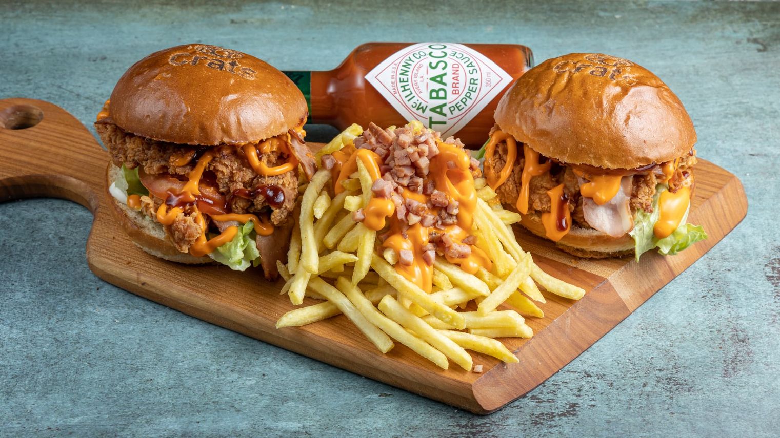 Premium burger with fries - Crats Mexican